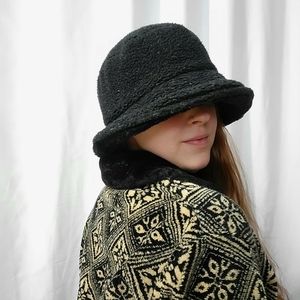 Vintage Black Faux Fur Bucket Hat